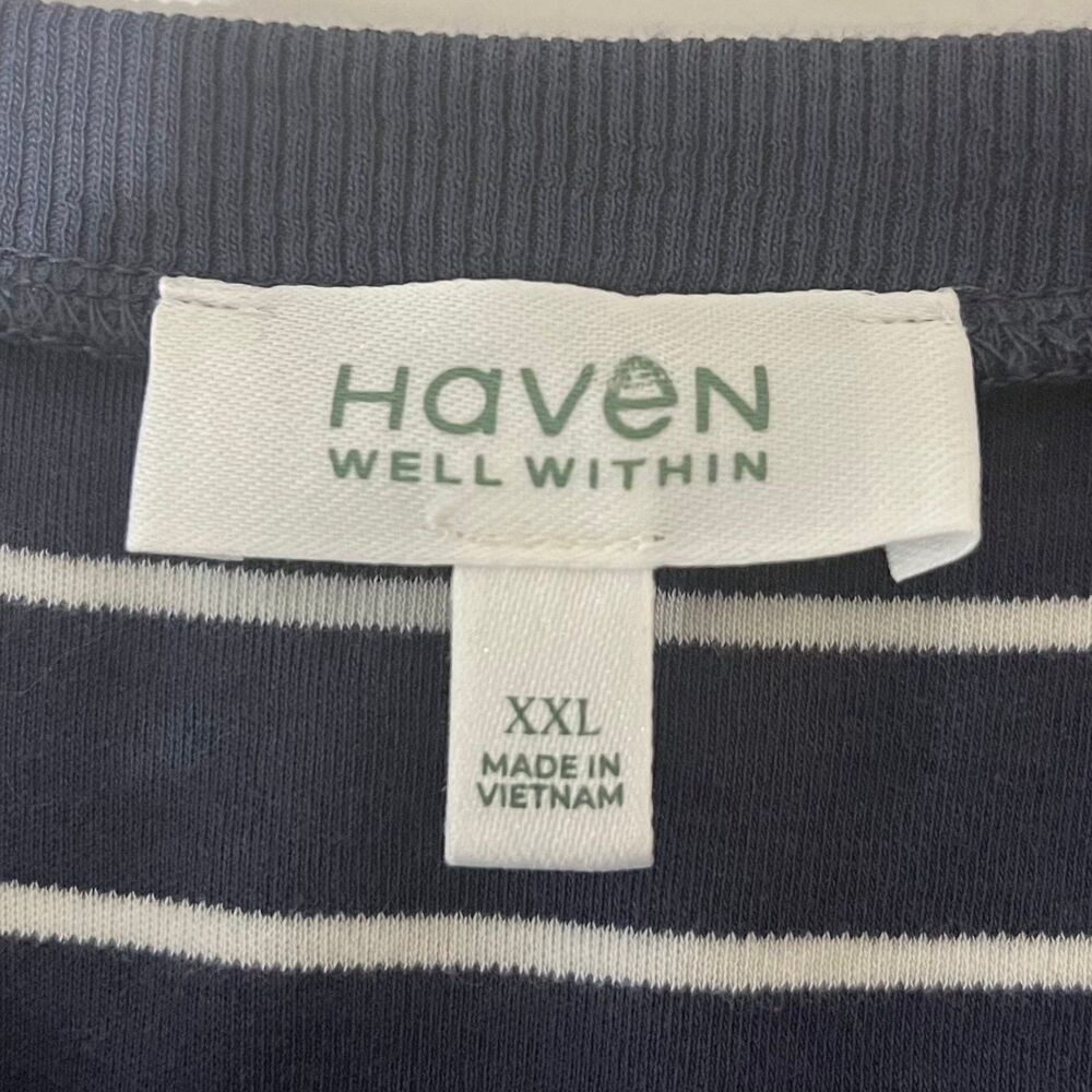 Haven Well Within Organic Cotton Interlock Knot Waist Dress Blue Stripe size XXL - Picture 5 of 6